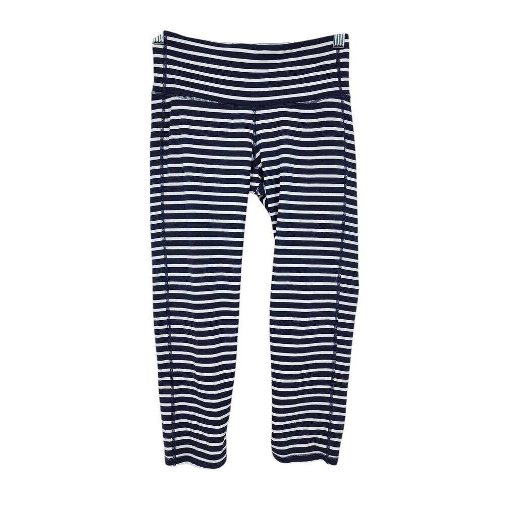 Athleta Women's Navy and White Striped Chaturanga Capri Leggings Size XS